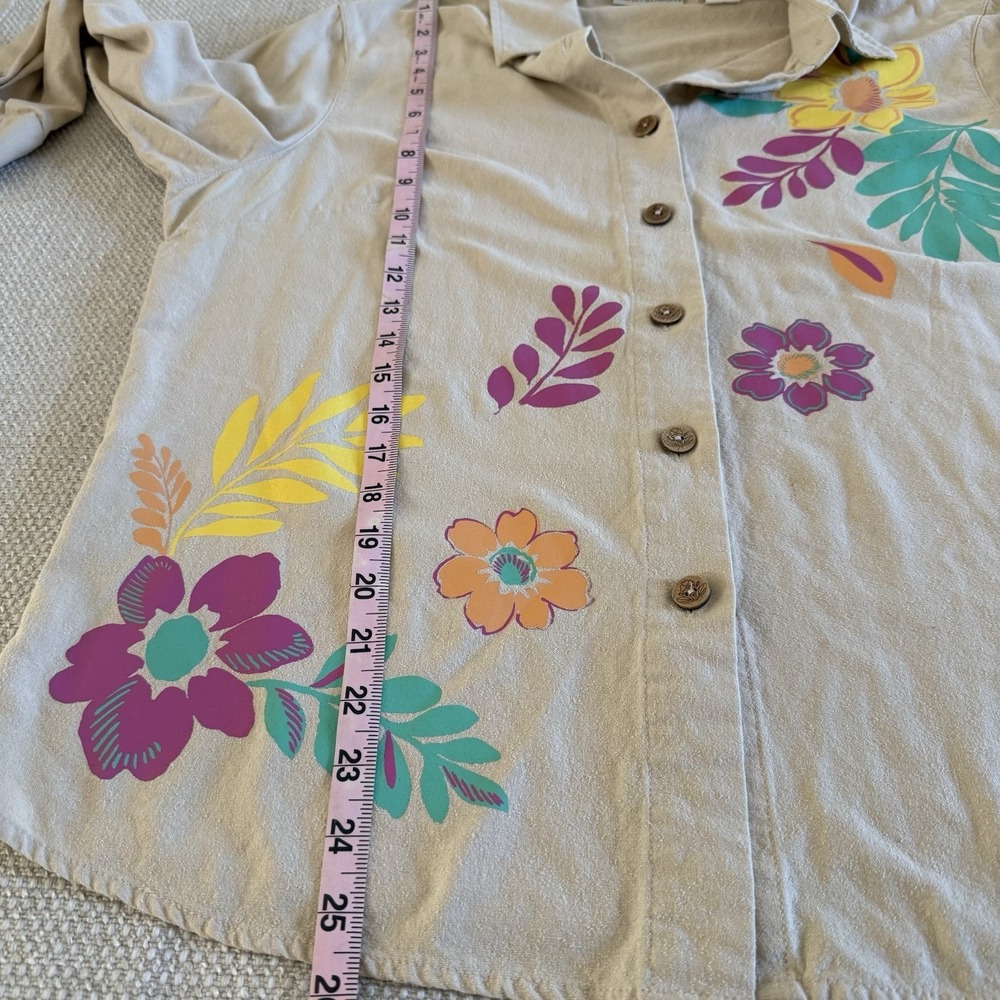 Draper's & Damon's 100% Silk Size L Beige Floral Embellished Top Blouse Women - Picture 10 of 10